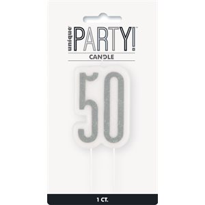 White & glitter silver 50th b-day candle