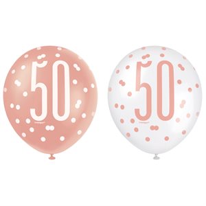 50th white & rose gold latex balloons 12in 6pcs