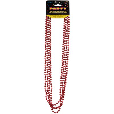 4 colliers de perles rouges métalliques