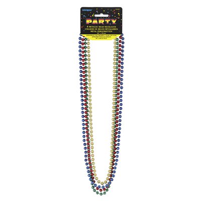 4 colliers de perles multicolores métalliques