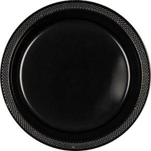 Black 7in plastic plates 20pcs