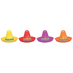 Asst plastic coloured mini sombreros 8pcs