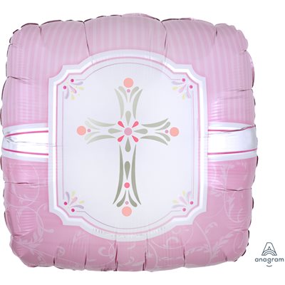 Pink religious cross std foil balloon