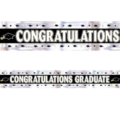 Bannière métallique blanc & noir félicitations gradué