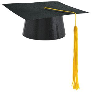 Black mini graduation hat with elastic