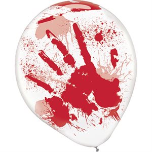 Bloody hand printed latex balloons 12in 6pcs
