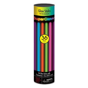Asst coloured glow sticks 8in 36pcs