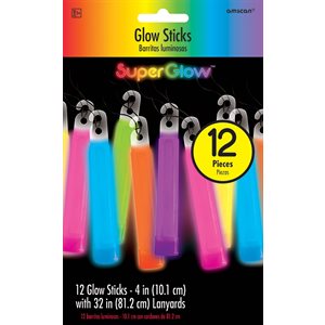 12 bâtons lumineux multicolore 4po