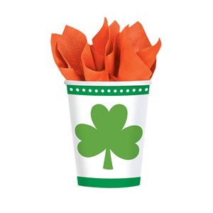 St-Patrick Lucky Shamrock cups 9oz 8pcs