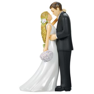 Plastic bride & groom with flower bouquet cake topper