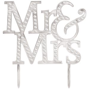 Electroplated plastic Mr&Mrs cake topper with gems