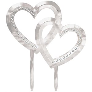Electroplated plastic double heart cake topper with gems
