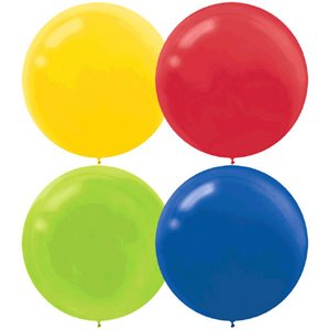 Asst coloured latex balloons 24in 4pcs