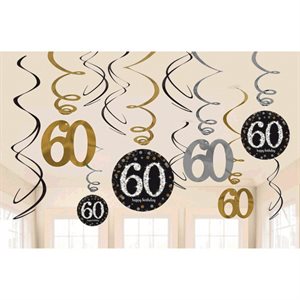 12 décorations en tourbillons 60e Célébration Scintillante