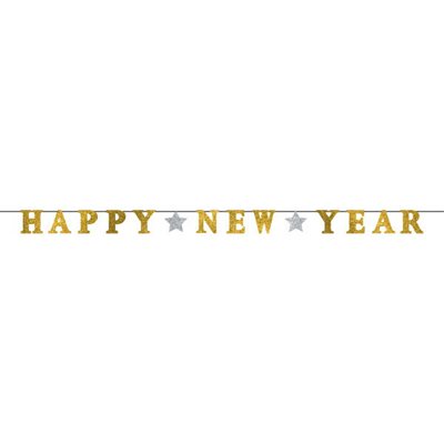 Happy New Year gold & silver jointed letter banner