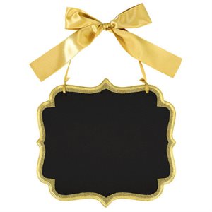 Gold glitter blackboard sign with gold bow