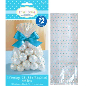 12 sacs pour gâteries étoiles bleues avec boucles