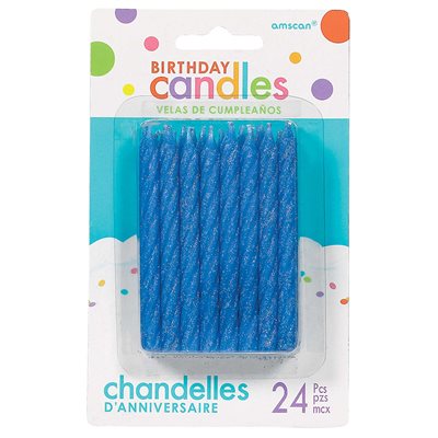 Blue spiral candles with glitter 24pcs