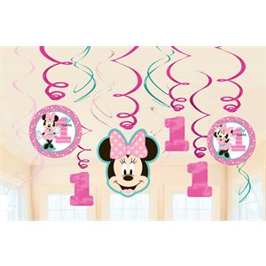 12 décorations en tourbillons Minnie 1re anniversaire