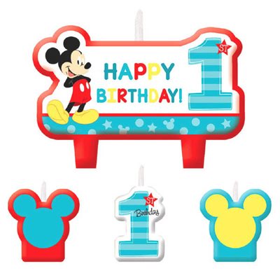 4 bougies de fête Mickey 1re anniversaire