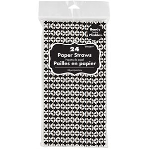24 pailles en papier motif diamant noir