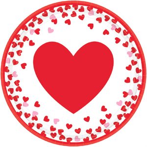 8 assiettes 7po confettis de coeurs St-Valentin