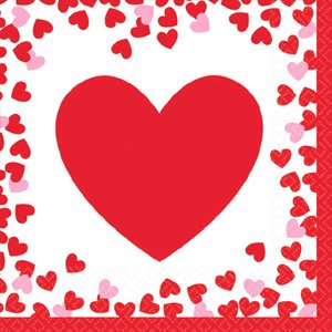16 serviettes à breuvage confettis de coeurs St-Valentin