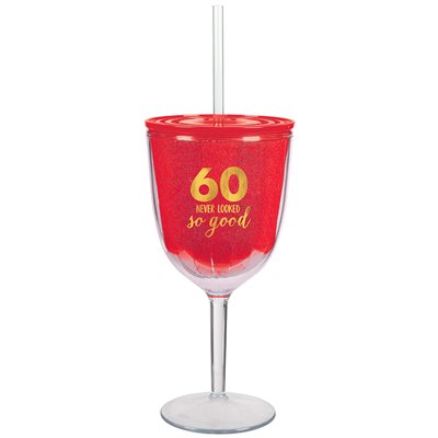 60 never looked so good plastic wine cup with straw