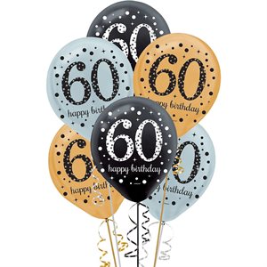 60th Sparkling Celebration latex balloons 12in 15pcs