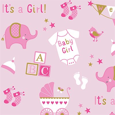 Baby Girl Elephant gift wrap 16ftx30in