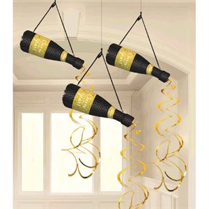 New Year champagne bottle honeycomb decoration 3pcs