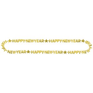 Gold Happy New Year bead necklace 32in