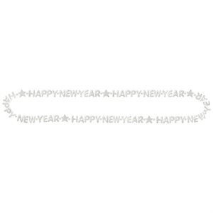 Silver Happy New Year bead necklace 32in
