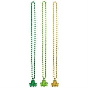 3 colliers trèfles chanceux vert & or St-Patrick