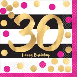 30th gold & pink b-day beverage napkins 16pcs