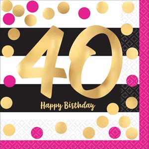 40th gold & pink b-day lunch napkins 16pcs