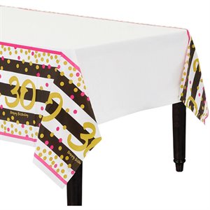 30th gold & pink b-day plastic table cover