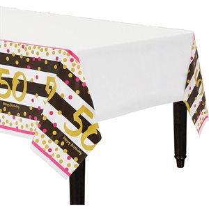50th gold & pink b-day plastic table cover