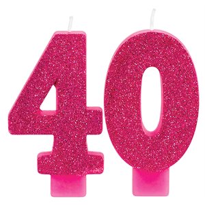 40th pink glitter candles