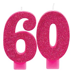 60th pink glitter candles