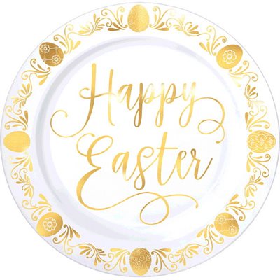 Happy Easter gold plastic plates 7.5in 20pcs