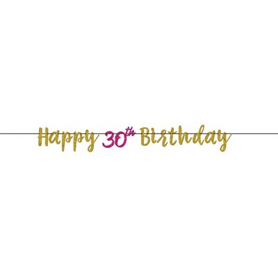 30th gold & pink b-day jointed letter banner