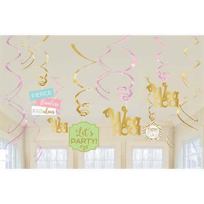 Pastel B-day swirl decorations 12pcs