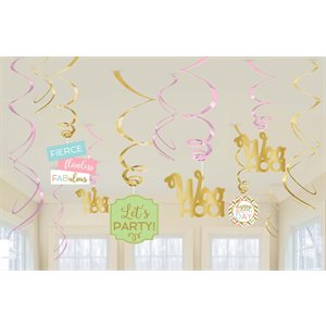 Pastel B-day swirl decorations 12pcs