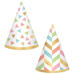 Gold & pastel birthday hats 12pcs