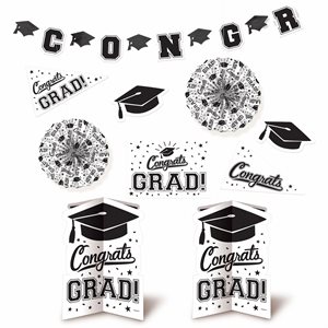 Graduation Congrats Grad black & white room decoration kit 10pcs