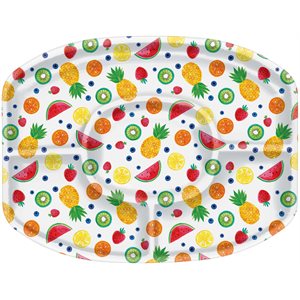 White plastic tray with 5 compartments & fruits