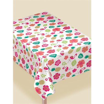 Aloha Party flannel & vinyl table cover 52x90in
