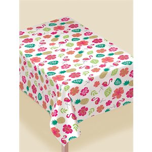 Aloha Party flannel & vinyl table cover 52x90in