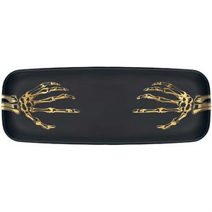 Black long platter with gold skeleton hands 6.5x17.5in